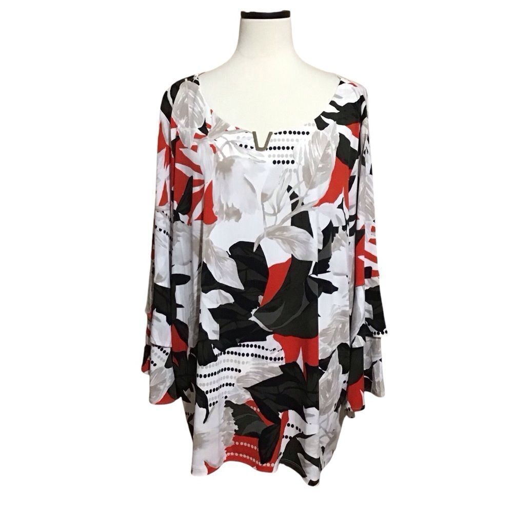 Calvin Klein Plus Size 3X Floral Tiered Bell Sleeve Blouse NWT
